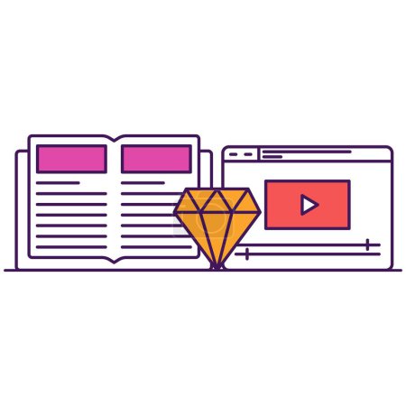 Illustration for Online training courses, retraining and coaching video tutorial icon flat vector. Valuable knowledge on internet seminar - Royalty Free Image