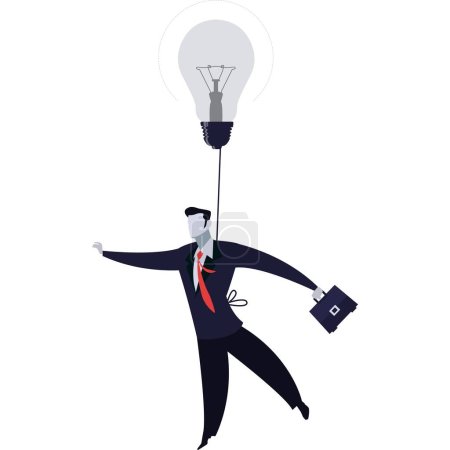 Illustration for Man on tightrope icon. Funambulist attached to light bulb lamp vector. Risk rope, equilibrium walker. Business balance, creative idea concept - Royalty Free Image
