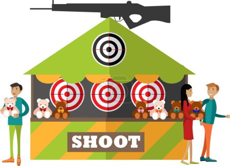Illustration for People visiting shooting gallery in amusement park vector icon isolated on white background - Royalty Free Image