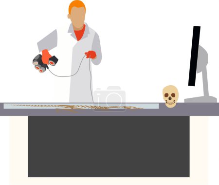 Ilustración de Hombre arqueólogo trabajando con huesos fósiles en laboratorio icono vectorial aislado sobre fondo blanco - Imagen libre de derechos