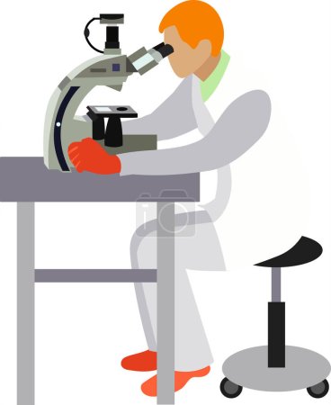Arqueólogo trabajando con microscopio en laboratorio icono vectorial aislado sobre fondo blanco