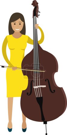 Téléchargez les illustrations : Femme musicien jouer contrebasse vecteur icône isolé sur fond blanc - en licence libre de droit