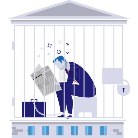 Illustration for Businessman debtor in prison vector icon. Money loan and debt trap. Finance poverty because of overdraft. Business man prisoner isolated on white background - Royalty Free Image
