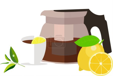 Thé avec icône vectorielle citron isolé sur fond blanc