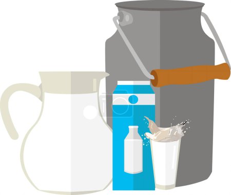 Milchpackung, Dose und Glasvektorsymbol isoliert auf weißem Hintergrund