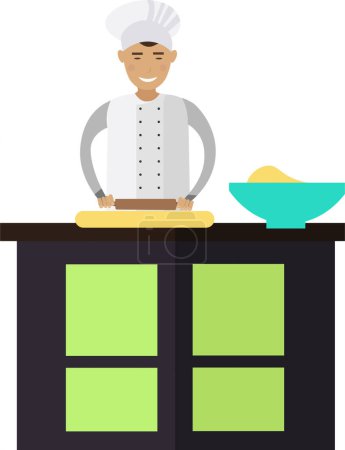 Illustration for Baker kneading dough on kitchen vector icon isolated on white background - Royalty Free Image