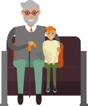 Abuelo hablando con su nieto en el icono del sofá vector aislado en el fondo blanco