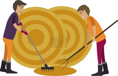 Illustration for Farmers raking hay vector icon isolated on white background - Royalty Free Image