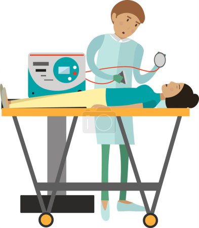 Ilustración de Primeros auxilios para paciente femenina en el departamento de emergencias icono vectorial aislado sobre fondo blanco - Imagen libre de derechos
