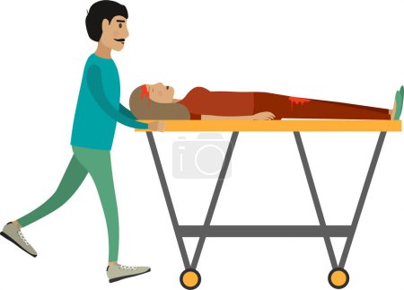 Téléchargez les illustrations : Chariot de poussée paramédicale avec icône vectorielle patiente saignante isolée sur fond blanc - en licence libre de droit