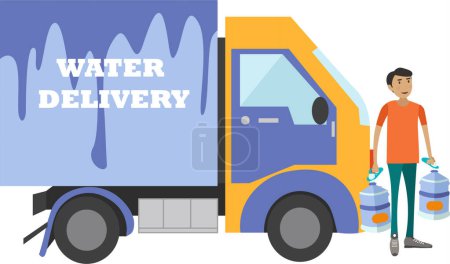 Icône vectorielle camion de livraison d'eau isolé sur fond blanc