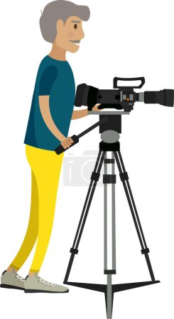 Téléchargez les illustrations : Opérateur vidéo tournage film sur caméra icône vectorielle isolé sur fond blanc - en licence libre de droit