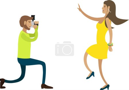 Illustration for Paparazzi shooting popular show business star vector icon isolated on white background - Royalty Free Image