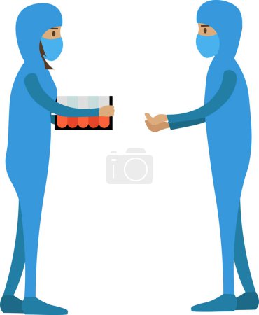 Two laboratory workers in safety uniform vector icon isolated on white background