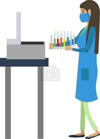 Ilustración de Mujer trabajadora de laboratorio realizando análisis e investigación vector icono aislado sobre fondo blanco - Imagen libre de derechos