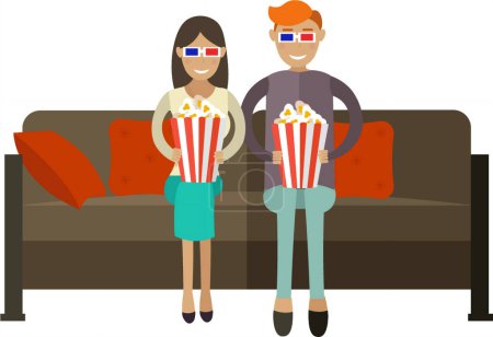 Loving couple watching movie on domestic cinema vector icon isolated on white background