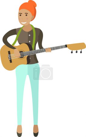 Woman playing guitar vector icon isolated on white background