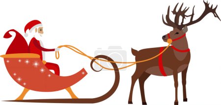 Ilustración de Cláusula de Santa con regalos de Navidad trineo tirado por el icono del vector de renos aislado sobre fondo blanco - Imagen libre de derechos