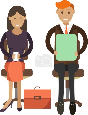 Ilustración de Hombre y mujer solicitante a la espera de la entrevista icono de vector aislado sobre fondo blanco - Imagen libre de derechos