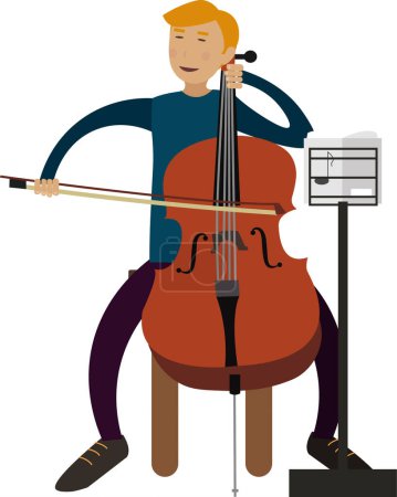 Téléchargez les illustrations : Homme contrebasse orchestre joueur icône vectorielle isolé sur fond blanc - en licence libre de droit
