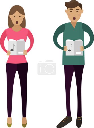 Ilustración de Hombre y mujer vocalista de coro icono vectorial aislado sobre fondo blanco - Imagen libre de derechos