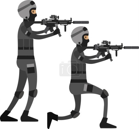 Téléchargez les illustrations : Service de capture de la police avec fusils de sniper icône vectorielle isolé sur fond blanc - en licence libre de droit