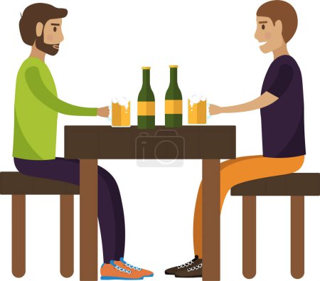 Homme amis boire de la bière artisanale au pub icône vectorielle isolé sur fond blanc