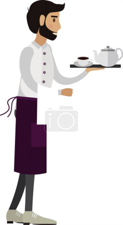 Serveur apportant thé chaud sur plateau icône vectorielle isolé sur fond blanc