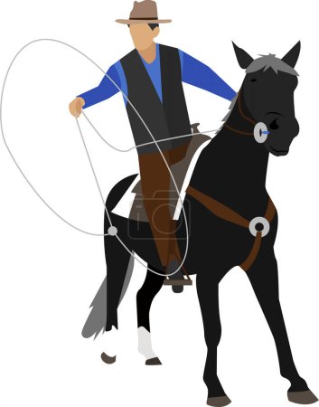 Mann mit Lasso-Seil Reiten Pferd Vektor-Symbol isoliert auf weißem Hintergrund