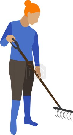Illustration for Woman gardener raking vector icon isolated on white background - Royalty Free Image