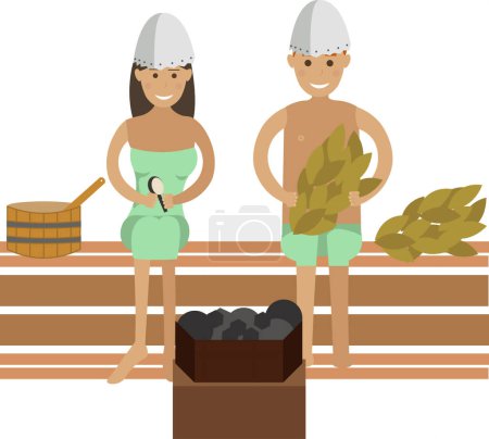 Paar dampft mit Birkenbesen in der Sauna Vektor Symbol isoliert auf weißem Hintergrund