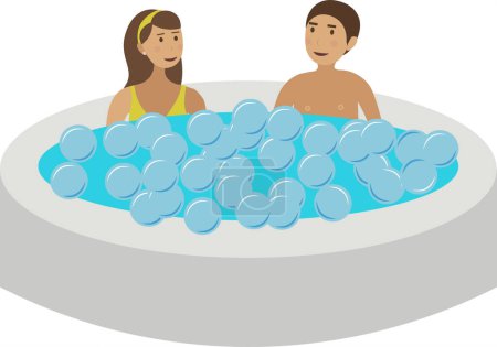 Couple prenant bain jacuzzi au salon spa icône vectorielle isolé sur fond blanc