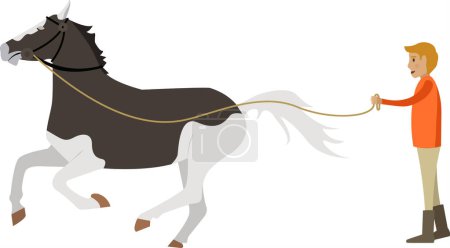 Cavalier dressant des chevaux en laisse icône vectorielle isolé sur fond blanc