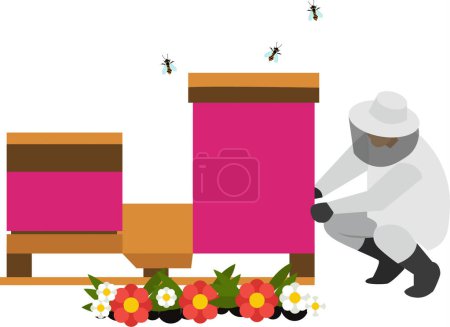Apicultor en el icono del vector apiary aislado sobre fondo blanco