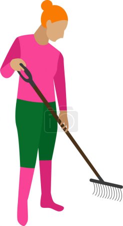 Illustration for Woman raking in garden vector icon isolated on white background - Royalty Free Image