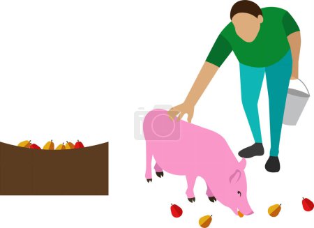 Illustration for Famer feeding pig vector icon isolated on white background - Royalty Free Image