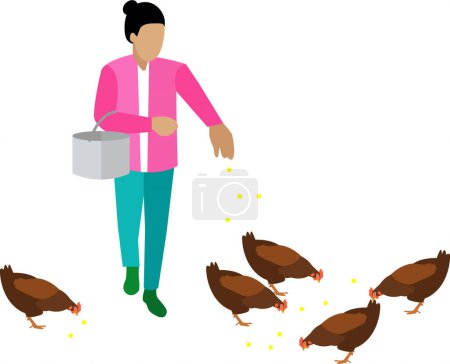 Landwirt Fütterung Henne Vektor Symbol isoliert auf weißem Hintergrund