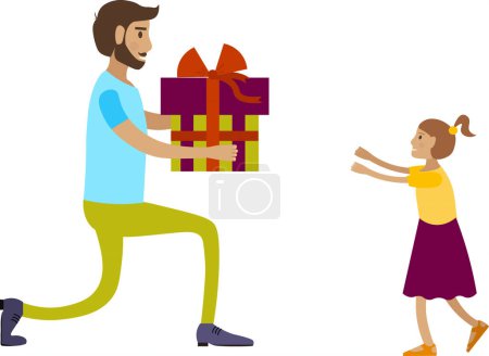 Vater gibt Geschenk-Box an Tochter Vektor-Symbol isoliert auf weißem Hintergrund