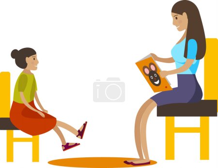 Mother or babysitter reading for little girl vector icon isolated on white background