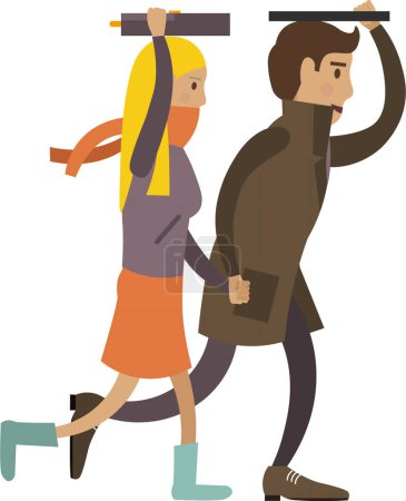 Ilustración de Mujer y hombre corriendo bajo el icono del vector de lluvia aislado sobre fondo blanco - Imagen libre de derechos