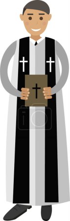 Téléchargez les illustrations : Prêtre en uniforme avec icône vectorielle bible isolé sur fond blanc - en licence libre de droit