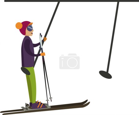 Tourist skier on ski lift vector icon isolated on white background