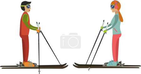 Man and woman tourist skier vector icon isolated on white background
