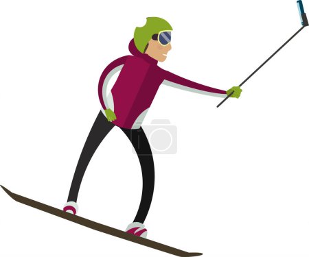 Man tourist skier sledding down vector icon isolated on white background