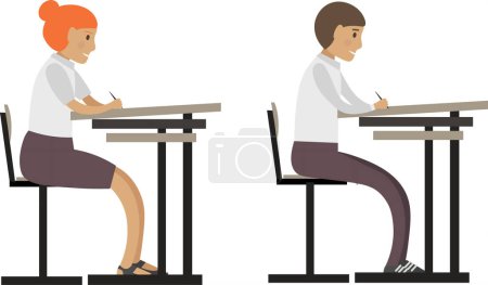 Students sitting at desk on lesson vector icon isolated on white background