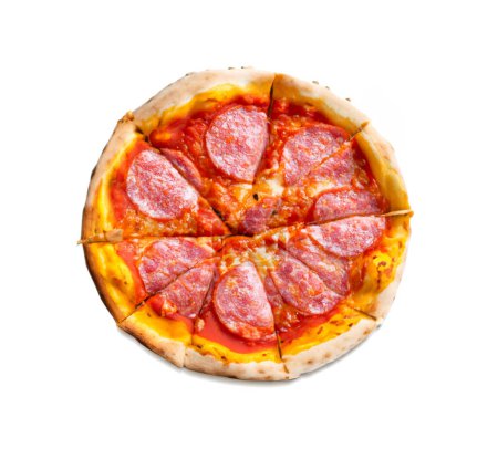 Téléchargez les photos : Pizza pepperoni isolé sur fond blanc. restauration rapide italienne traditionnelle - en image libre de droit