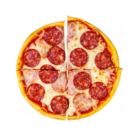 Foto de Pizza de pepperoni aislada sobre fondo blanco. comida rápida italiana tradicional - Imagen libre de derechos