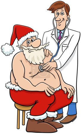 Téléchargez les illustrations : Illustration de bande dessinée du Père Noël à l'examen médical - en licence libre de droit