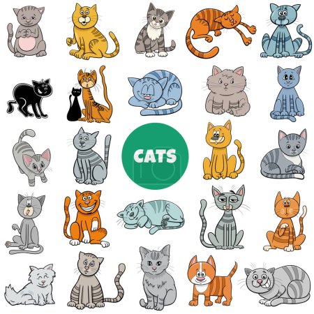 Cartoon illustration of cats and kittens animal characters big set