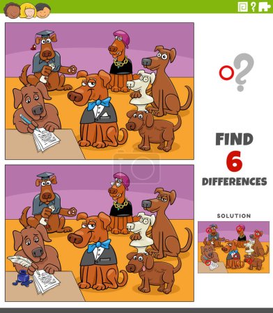 Cartoon Illustration der Suche nach den Unterschieden zwischen Bildern Lernspiel mit Comic-Hunden Tierfiguren Gruppe